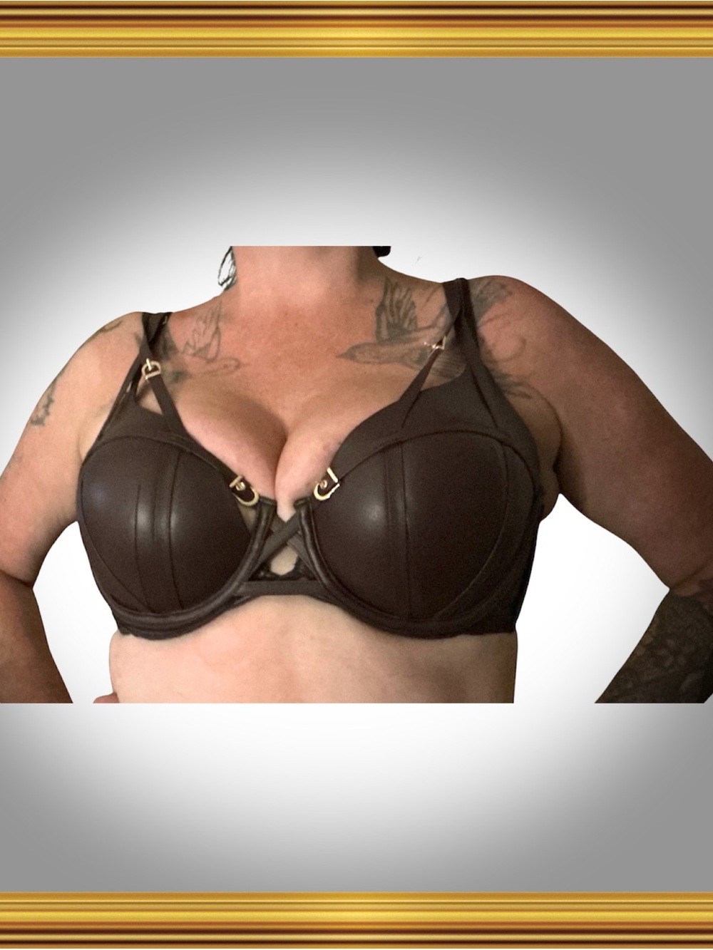 Victoria’s Secret Leather Chocolate Bra/Thong with Cage Overlay 38C/LG
